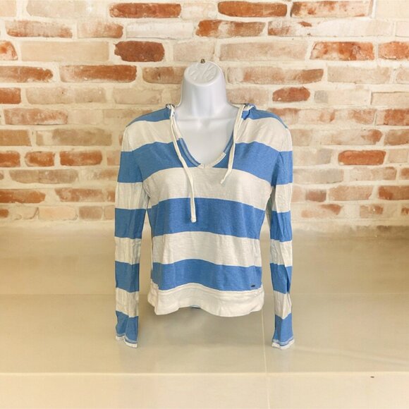 Aeropostale Hooded Lightweight Pullover S Blue White Stripe Streetwear Casual - Picture 2 of 8